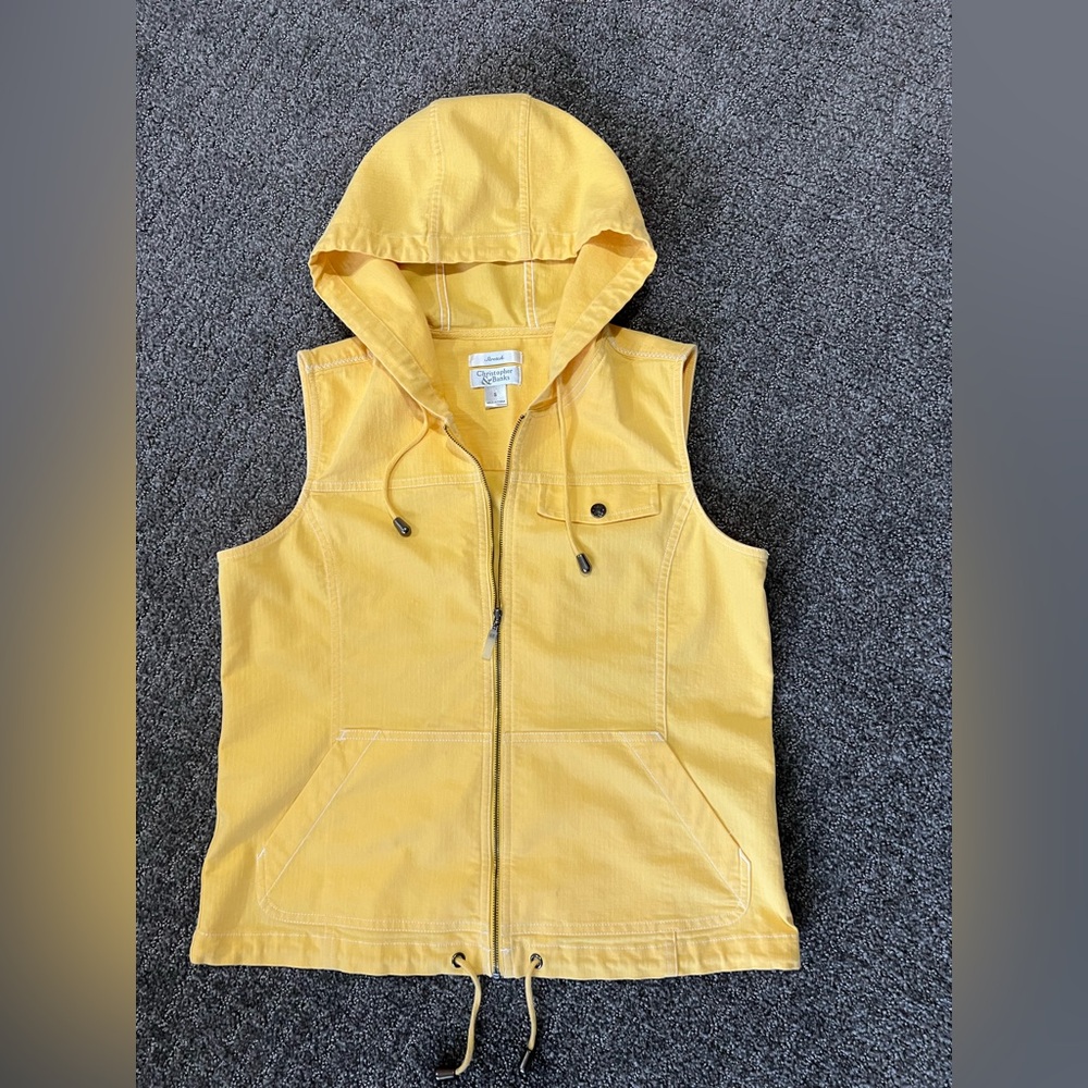 Christopher & Banks Yellow Pocketed Drawstring Hooded Vest Women’s Size Small